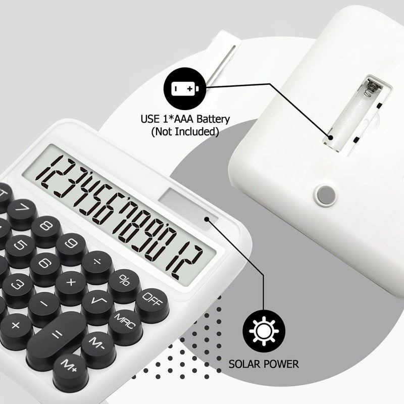 UPSIME Black White Calculator, Big Button Calculator with Large LCD Display, White Office Desk Accessory for Offices, Schools, Homes and Businesses - Image 3